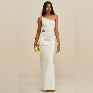 Cult Gia Cobie 1 shoulder goddess white gown size small. NWT
